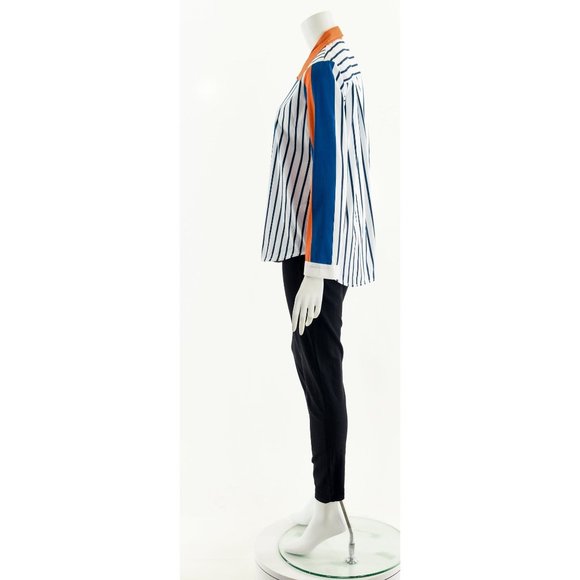Asymmetric Striped Button Down,Vintage Colorblock Oxford Shirt,Nautical Striped - Picture 9 of 9